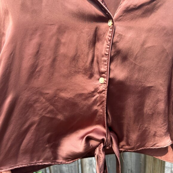 Aritzia Tie Front Satin Blouse - Picture 4 of 6